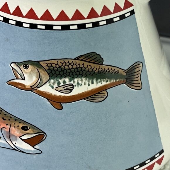 VINTAGE Cape Shore Inc. FISH Ceramic Travel Coffee Mug White Tapered Trout Bass - Picture 8 of 13